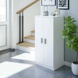 Armadio multiuso Corona, Mobile ausiliario a 2 ante, Mobile basso portascarpe con 6 ripiani, Scarpiera moderna, 55x36h108 cm, Bianco