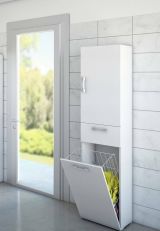 Armadio multiuso Escolzia, Mobile lavanderia lineare a 2 Ante, Colona da bagno con cestello portabiancheria, 100% Made in Italy, 45x32h195 cm, Bianco