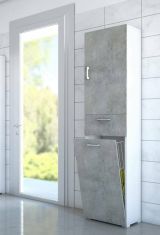 Armadio multiuso Escolzia, Mobile lavanderia lineare a 2 Ante, Colona da bagno con cestello portabiancheria, 100% Made in Italy, 45x32h195 cm, Cemento e Bianco