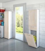Armadio multiuso Escolzia, Mobile lavanderia lineare a 2 Ante, Colona da bagno con cestello portabiancheria, 100% Made in Italy, 45x32h195 cm, Rovere e Bianco