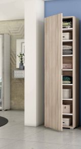 Armadio multiuso Fiordaliso, Mobile lineare a 1 Anta e 7 ripiani, Colonna da ingresso o bagno, Scarpiera moderna, 100% Made in Italy, 50x30h182 cm, Olmo