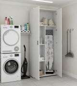 Armadio multiuso Forcola, Mobile multifunzione portascope, Guardaroba a 2 ante, 78x35h190 cm, Bianco