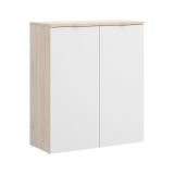 Armadio multiuso Gaviola, Mobile basso multifunzione, Armadietto a 2 ante, 79x40h96 cm, Bianco lucido e Rovere