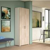 Armadio multiuso Ginestra, Mobile lineare a 2 Ante battenti, Guardaroba a 6 ripiani, Scarpiera moderna, 100% Made in Italy, 72x37h195 cm, Olmo e Bianco