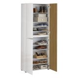 Armadio Multiuso Grande Bianco Lucido Marrone Rovere Cassetti 10 Ripiani 80x200h cm, 3 Ante - Palasio