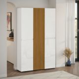 Armadio Multiuso Grande Bianco Lucido Marrone Rovere Cassetti 20 Ripiani 120x200h cm, 5 Ante - Palasio