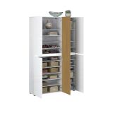 Armadio Multiuso Grande Bianco Lucido Marrone Rovere Cassetti 20 Ripiani 120x200h cm, 5 Ante - Palasio