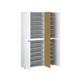 Armadio Multiuso Grande Bianco Lucido Marrone Rovere Cassetti 20 Ripiani 120x200h cm, 5 Ante - Palasio