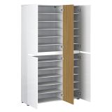 Armadio Multiuso Grande Bianco Lucido Marrone Rovere Cassetti 20 Ripiani 120x200h cm, 5 Ante - Palasio