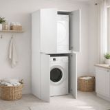 Armadio Multiuso Grande Bianco un Ripiano Apertura Battente 70x195h cm, Porta Lavatrice e Asciugatrice Made in Italy - Flagler