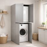 Armadio Multiuso Grande Grigio un Ripiano Apertura Battente 70x195h cm, Porta Lavatrice e Asciugatrice Made in Italy - Flagler