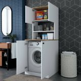 Armadio multiuso grande Lyrastra, Mobile multifunzionale, Armadietto porta scarpe, Guardaroba porta scope, 70x73h184 cm, Bianco e Noce