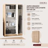 Armadio Multiuso Grande Marrone Rovere 4 Ripiani Apertura Battente 104x181h cm, 6 Vani - Vado