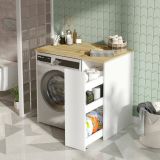 Armadio multiuso grande Wasat, Mobile multifunzionale, Armadietto porta scarpe, Guardaroba porta scope, 94x60h88 cm, Noce e Bianco