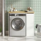 Armadio multiuso grande Wasat, Mobile multifunzionale, Armadietto porta scarpe, Guardaroba porta scope, 94x60h88 cm, Noce e Bianco