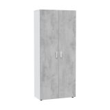 Armadio multiuso Irvine, Mobile ausiliario a 2 ante, Guardaroba portascope a 2 ante e 3 ripiani, 80x37h182 cm, Cemento e Bianco