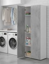 Armadio multiuso Irvine, Mobile ausiliario a 2 ante, Guardaroba portascope a 2 ante e 3 ripiani, 80x37h182 cm, Cemento e Bianco