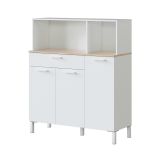Armadio multiuso Norfolk, Mobile ausiliario da cucina, Credenza a 3 ante e 1 cassetto con ripiani, Armadio aperto, 108x40h126 cm, Bianco e Rovere