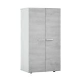 Armadio multiuso Norwalk, Armadio portascarpe a 2 ante, Mobile basso con 6 ripiani, Scarpiera bassa moderna, 55x36h103 cm, Bianco e Cemento