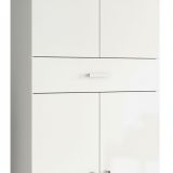Armadio multiuso Oxnard, Mobile per bagno o lavanderia a 4 ante e 1 cassetto, Armadio multiuso portascarpe, 60x29h182 cm, Bianco lucido
