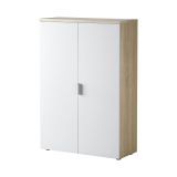Armadio multiuso Plano, Mobile multiuso a 2 ante, Armadio portascarpe con 3 ripiani, Scarpiera moderna, 80x33h119 cm, Rovere e Bianco