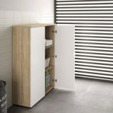 Armadio multiuso Plano, Mobile multiuso a 2 ante, Armadio portascarpe con 3 ripiani, Scarpiera moderna, 80x33h119 cm, Rovere e Bianco
