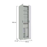 Armadio multiuso Portsmouth, Mobile ausiliario a 2 ante, Guardaroba portascarpe moderno, Scarpiera verticale, 59x37h180 cm, Bianco