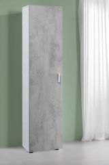 Armadio multiuso Reno, Mobile ausiliario a 1 anta e 3 ripiani, Guardaroba moderno, Mobile alto a colonna, 41x37h182 cm, Cemento e Bianco