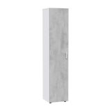 Armadio multiuso Reno, Mobile ausiliario a 1 anta e 3 ripiani, Guardaroba moderno, Mobile alto a colonna, 41x37h182 cm, Cemento e Bianco