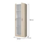 Armadio multiuso Salem, Mobile ausiliario a 2 ante, Portascarpe con 3 ripiani, Scarpiera alta moderna, 59x37h180 cm, Rovere
