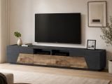 Base TV acero e ardesia 260x43x46h cm 4 ante e 2 cassetti - Asdrubale
