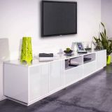 Base TV bianco lucido 260x41x46h cm 4 ante e 2 cassetti - Albak