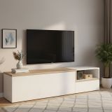 Base TV bianco lucido e acero 160x40x46h cm 2 ante - Fluorite