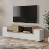 Base TV bianco lucido e acero 160x45x51h cm 3 ante - Andris