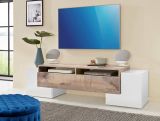 Base TV bianco lucido e acero 170x45x45h cm 3 ante - Abele