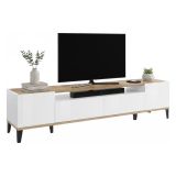 Base TV bianco lucido e acero 200x40x47h cm 2 ante e 2 cassetti - Abina