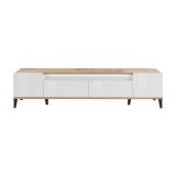 Base TV bianco lucido e acero 200x40x47h cm 2 ante e 2 cassetti - Abina