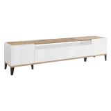 Base TV bianco lucido e acero 200x40x47h cm 2 ante e 2 cassetti - Abina