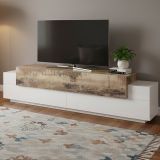 Base TV bianco lucido e acero 200x45x52h cm 3 ante - Arold