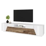 Base TV bianco lucido e acero 220x43x46h cm 4 ante e 1 cassetto - Animai