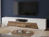 Base TV bianco lucido e acero 220x43x46h cm 4 ante e 1 cassetto - Animai