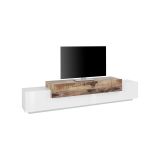 Base TV bianco lucido e acero 240x45x52h cm 3 ante - Tiche