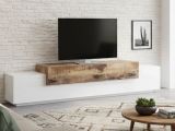 Base TV bianco lucido e acero 240x45x52h cm 3 ante - Tiche