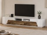 Base TV bianco lucido e acero 260x43x46h cm 4 ante e 2 cassetti - Asdrubale