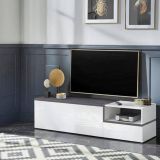 Base TV bianco lucido e ardesia 160x40x46h cm 2 ante - Fluorite