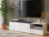 Base TV bianco lucido e ardesia 160x40x46h cm 2 ante - Fluorite