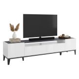 Base TV bianco lucido e ardesia 200x40x47h cm 2 ante e 2 cassetti - Abina