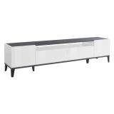 Base TV bianco lucido e ardesia 200x40x47h cm 2 ante e 2 cassetti - Abina