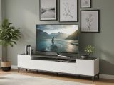 Base TV bianco lucido e ardesia 200x40x47h cm 2 ante e 2 cassetti - Abina