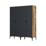 Cabina armadio 4 ante noce e antracite 160x200h cm - Katrin